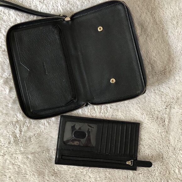 Silpada Zahara Wristlet Wallet Black Pebbled Leather Animal Print Leopard F0004 - Picture 7 of 11